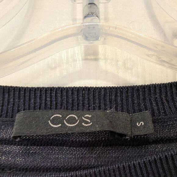 COS women's navy Ribbed knit sheer lightweight Sweater crew pullover lagenlook S - Picture 4 of 7